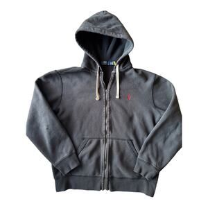 Polo Ralph Lauren L Faded Black Reverse Weave Full Zip Hoodie Sweat Jacket
